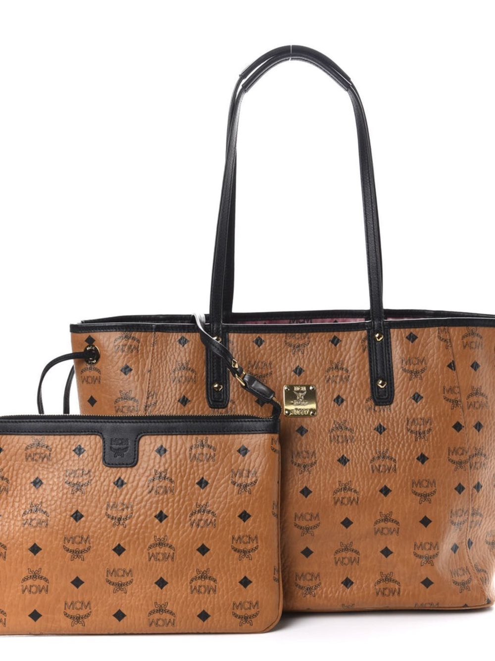 MCM Cognac Galaxy Visetos Coated Canvas Tote (Reversible) with Pouch